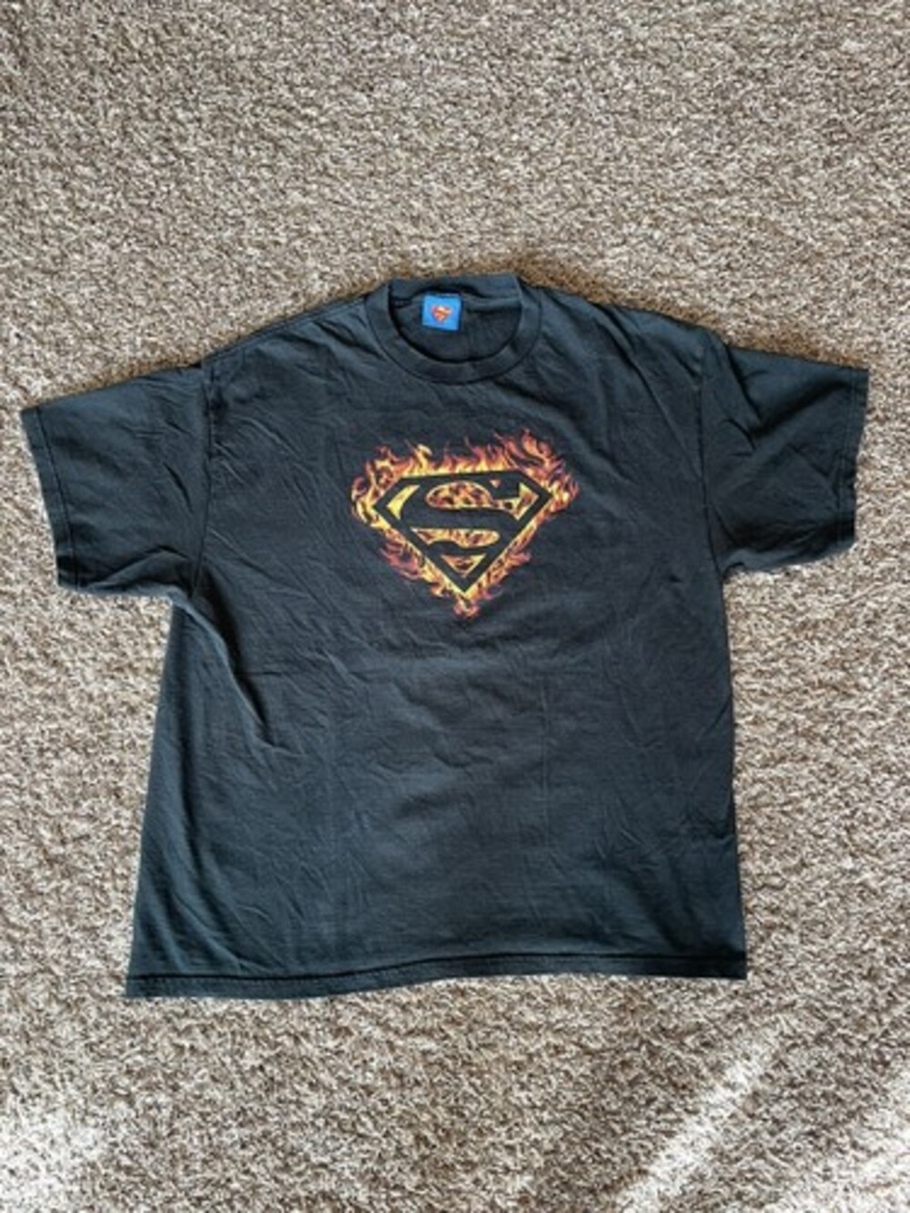 Vintage 2004 Superman Fire Logo Tee Shirt Movie Promo Y2K Short Sleeve Size XL